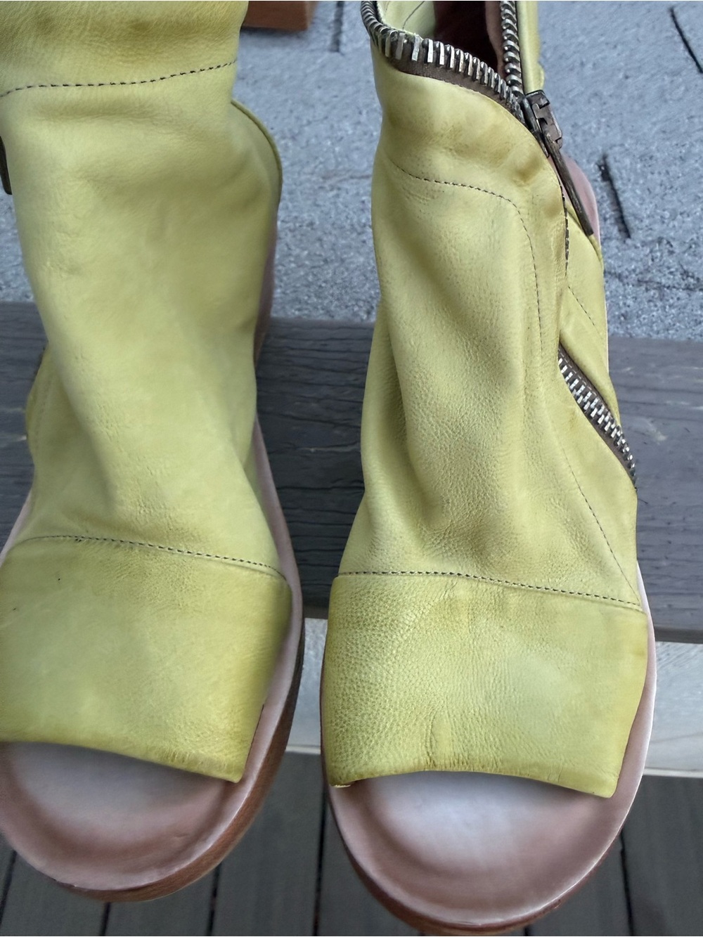 A.S.98 Yellow Open-Toe Zip Wedge Sandals - Picture 12 of 16